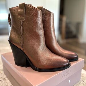 Franco Sarto Western Metallic Bronze Ankle Boots